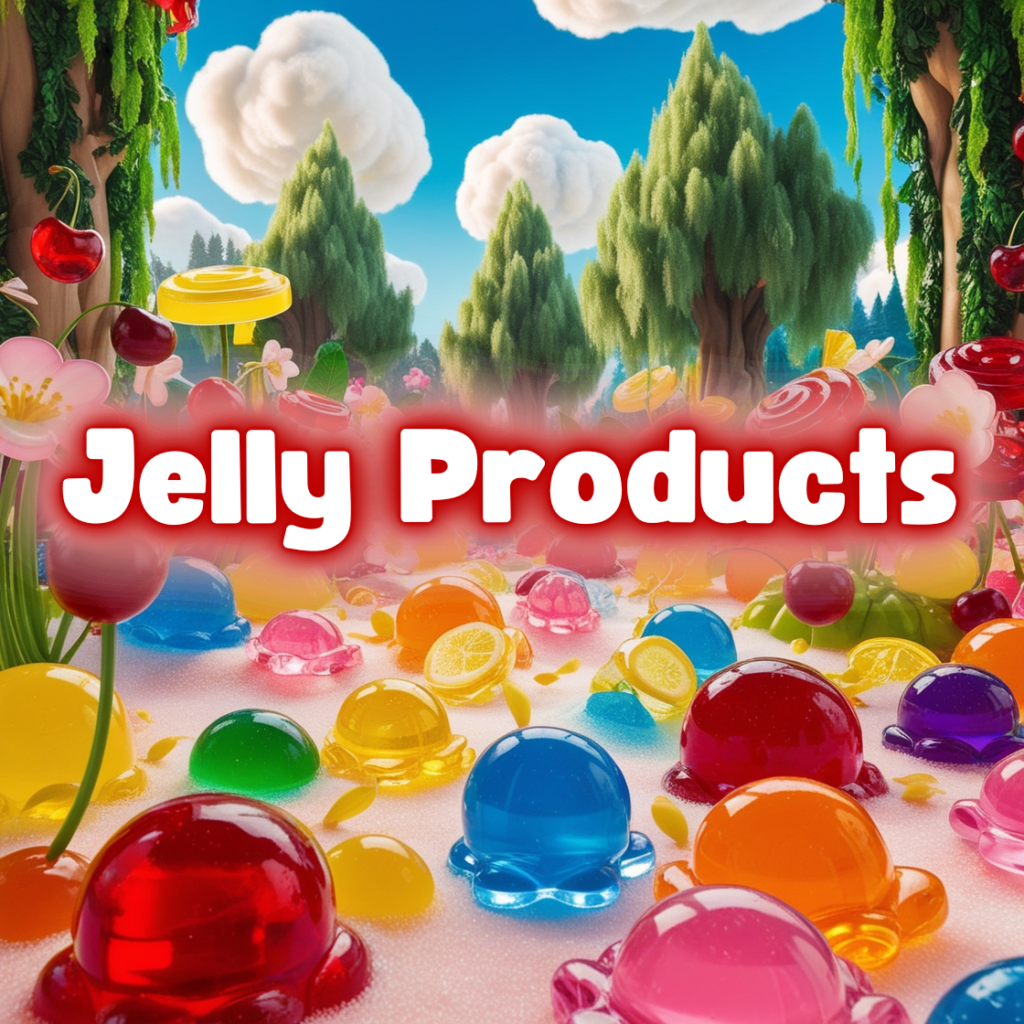 Jelly Products, colorful and chewy jelly candies in various fruity flavors.