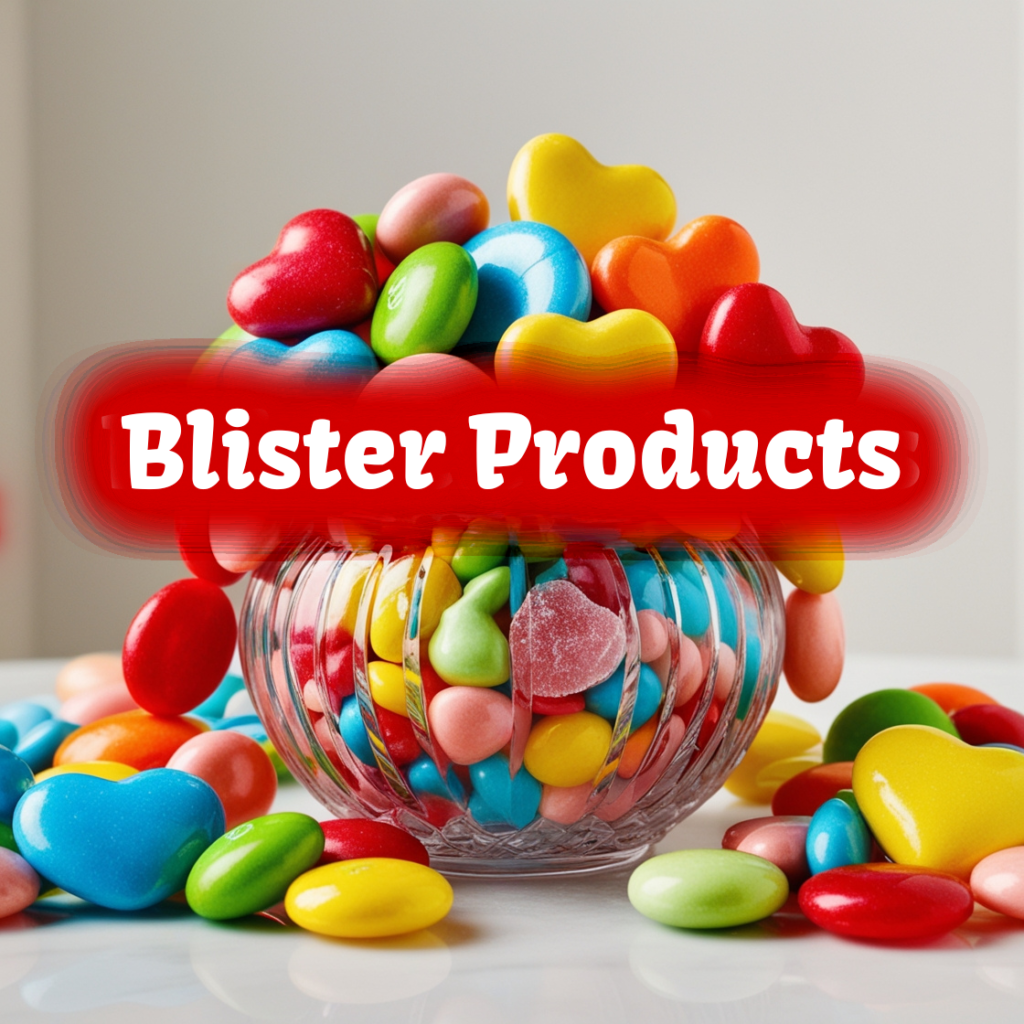 Blister Products, a range of candies packaged in blister packs, showcasing vibrant colors and enticing flavors.